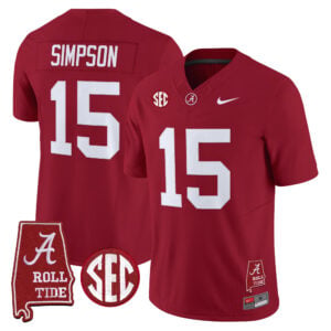 Ty Simpson Jersey #15 Alabama Crimson Tide 2026 Alabama Map All Stitched