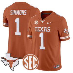 Colin Simmons Jersey #1 Texas Longhorns 2026 State Map & SEC Patch All Stitched