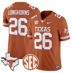 Longhorns Jersey #26 Texas Longhorns 2026 State Map & SEC Patch All Stitched
