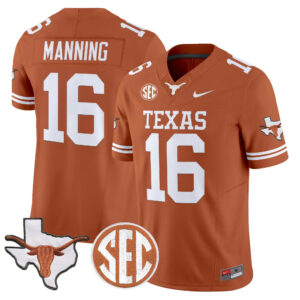Arch Manning Jersey #16 Texas Longhorns 2026 State Map & SEC Patch All Stitched