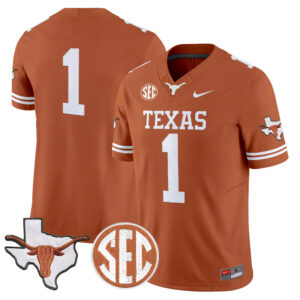 Team Jersey #1 Texas Longhorns 2026 State Map & SEC Patch All Stitched