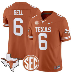 Dia Bell Jersey #6 Texas Longhorns 2026 State Map & SEC Patch All Stitched