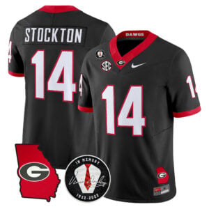 Gunner Stockton Jersey #14 Georgia Bulldogs 2026 Georgia Map & Vince Dooley Patch All Stitched