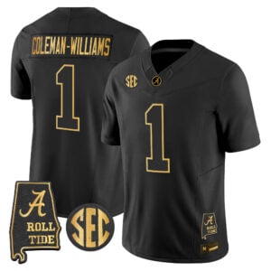 Ryan Coleman-Williams Jersey #1 Alabama Crimson Tide 2026 Gold Alabama Map All Stitched