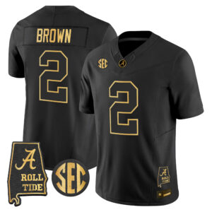 Zabien Brown Jersey #2 Alabama Crimson Tide 2026 Gold Alabama Map All Stitched