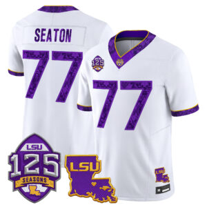 Jordan Seaton Jersey #77 LSU Tigers Silent Season of 1918 Louisiana Patch All Stitched