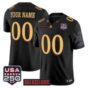 Army Black Knights Big Red One & USA 250 Patch Vapor Custom Jersey - Stitched Numbers/Patches - Black Lion Graphic Sleeves