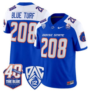 Blue Turf Jersey #208 Boise State Broncos 2026 40th Anniversary Patch All Stitched