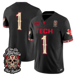 Team Jersey #1 Texas Tech Red Raiders Día de los Muertos All Stitched