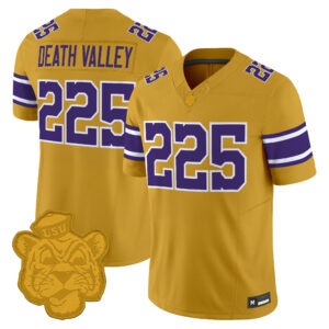 Death Valley Jersey #225 LSU Tigers Gridiron Gold Throwback All Stitched