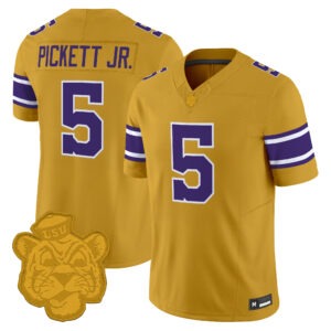 DJ Pickett Jersey #5 LSU Tigers Gridiron Gold Throwback All Stitched