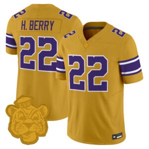 Harlem Berry Jersey #22 LSU Tigers Gridiron Gold Throwback All Stitched