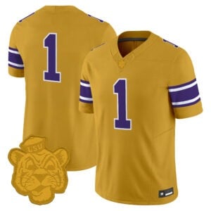 Team Jersey #1 LSU Tigers Gridiron Gold Throwback All Stitched