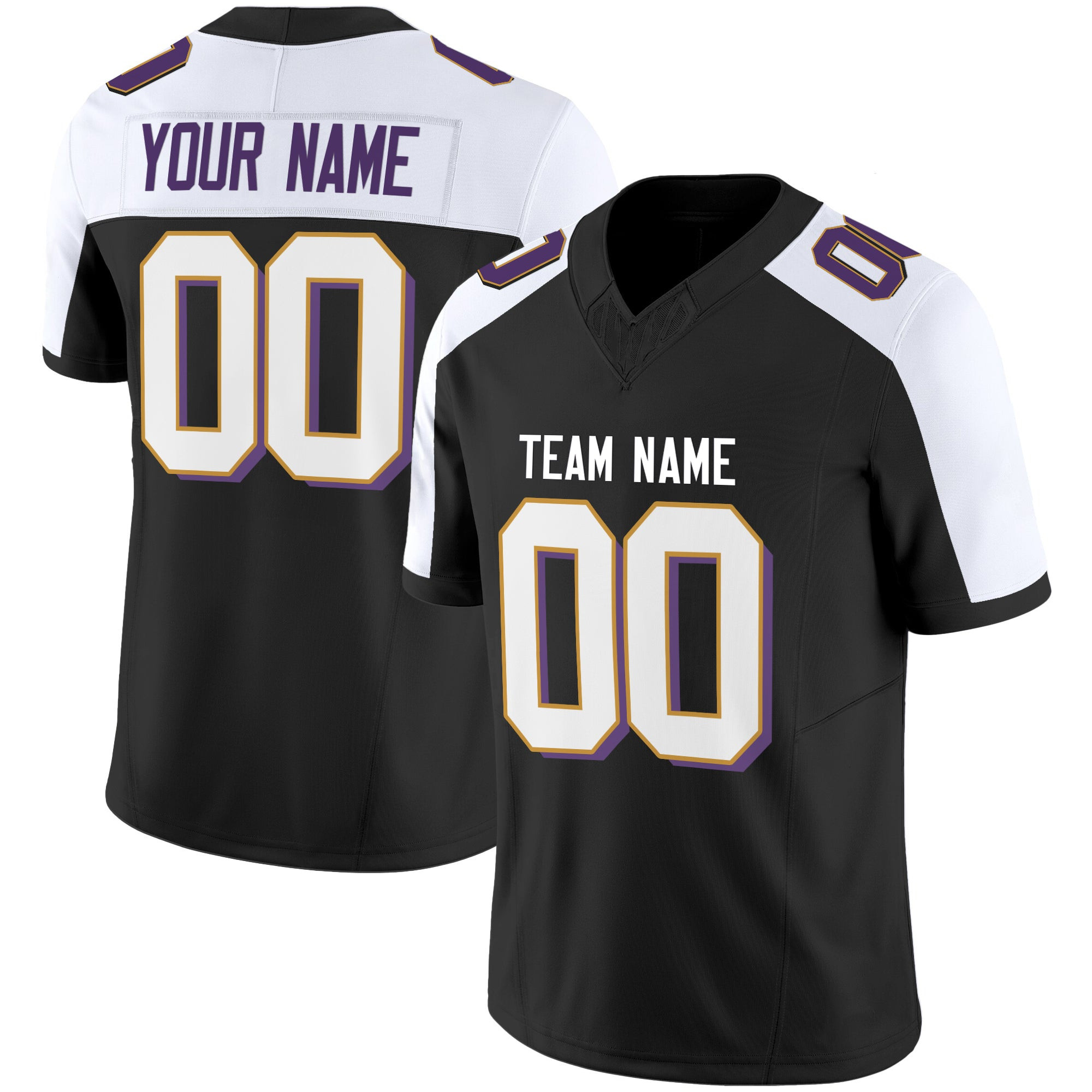 Black Alternate White-Gold Custom Football Jersey Black Alternate White-Gold Custom Football Jersey