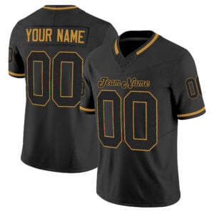 Black Black-Old Gold Mesh Custom Football Jersey