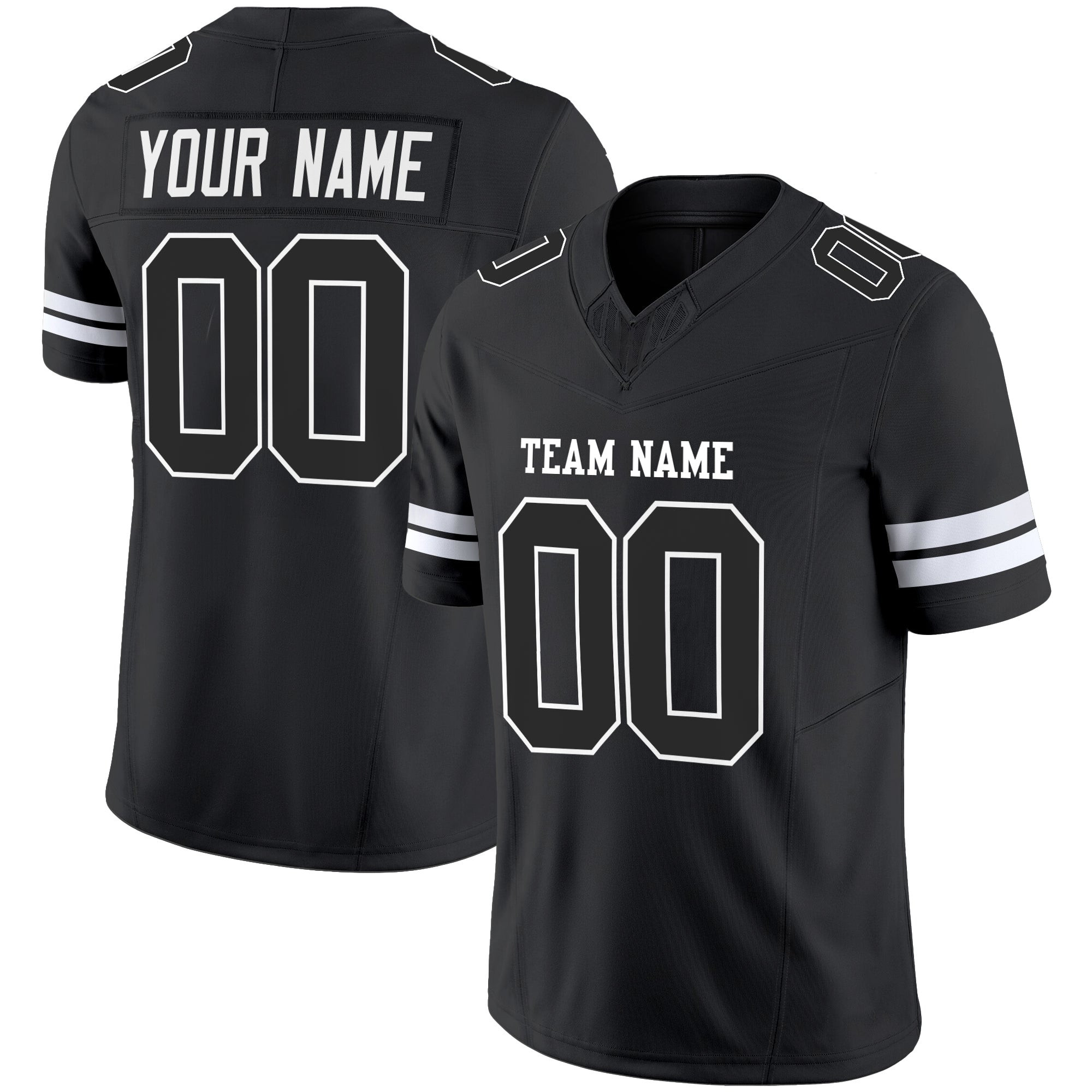 Black Black-White Custom Football Jersey Black Black-White Custom Football Jersey
