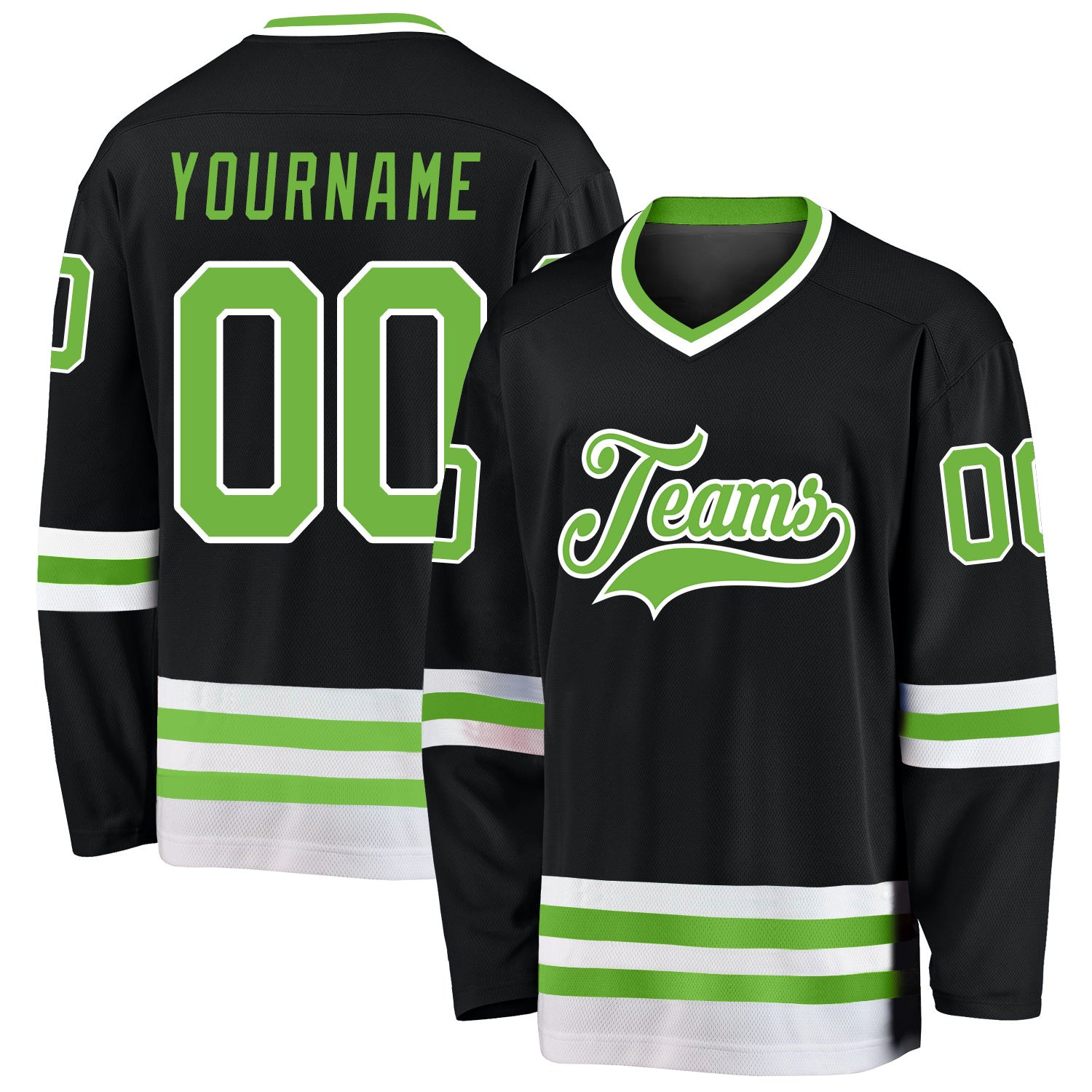 Black Neon Green-White Custom Hockey Jersey Black Neon Green-White Custom Hockey Jersey