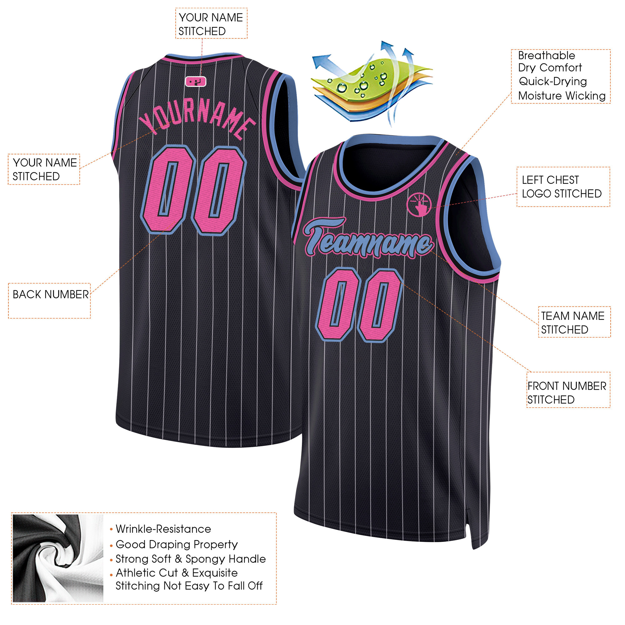 black-white-pinstripe-pink-light-blue-custom-basketball-jersey-1