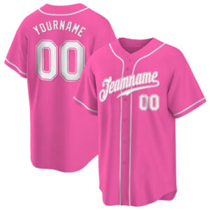 Pink White Custom Baseball Jersey
