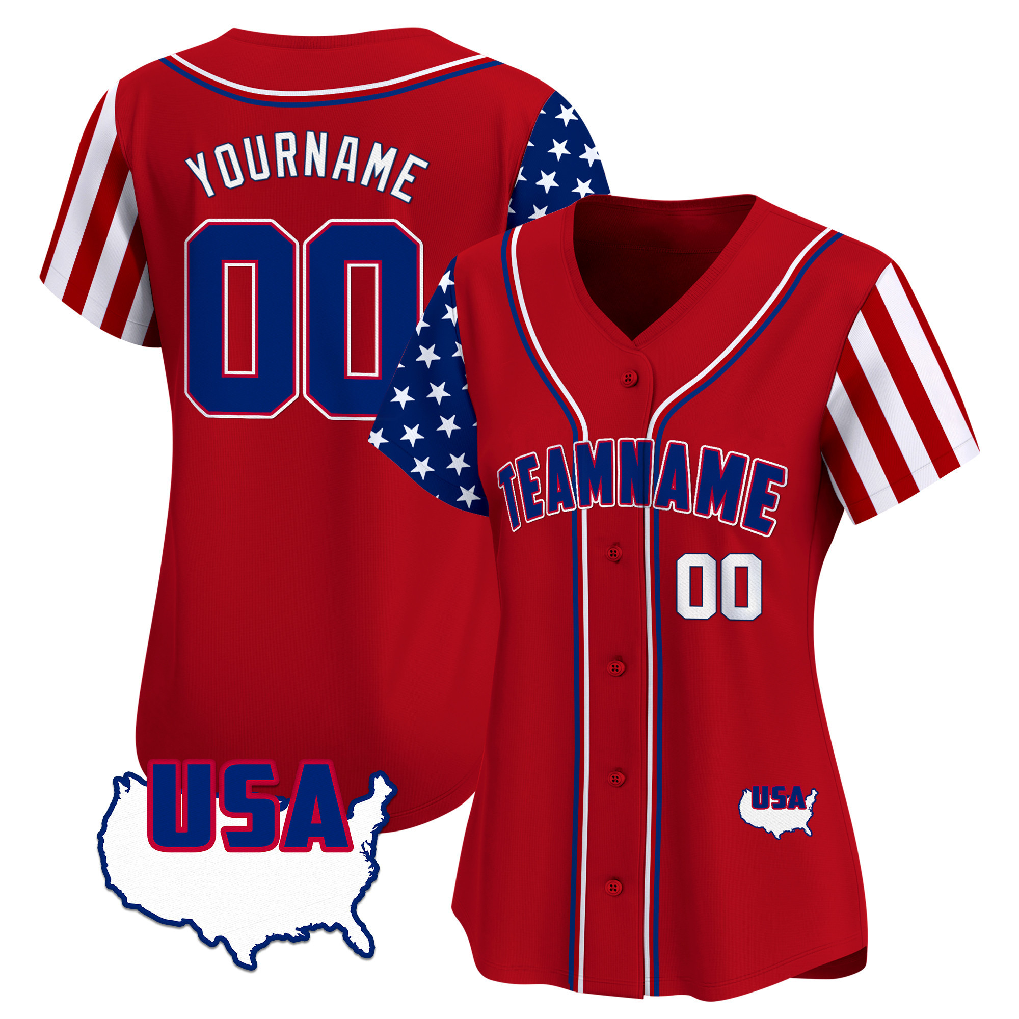 Red Royal - White American Map Custom Baseball Jersey Red Royal - White American Map Custom Baseball Jersey