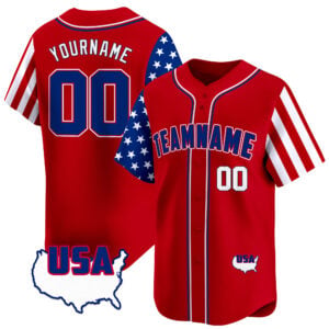 Red Royal - White American Map Custom Baseball Jersey