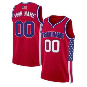 Red Royal - White Independence Day USA Flag Patch Custom Basketball Jersey