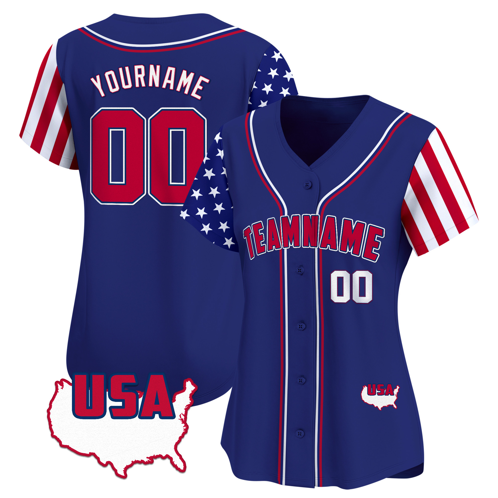 Royal Red - White American Map Custom Baseball Jersey Royal Red - White American Map Custom Baseball Jersey
