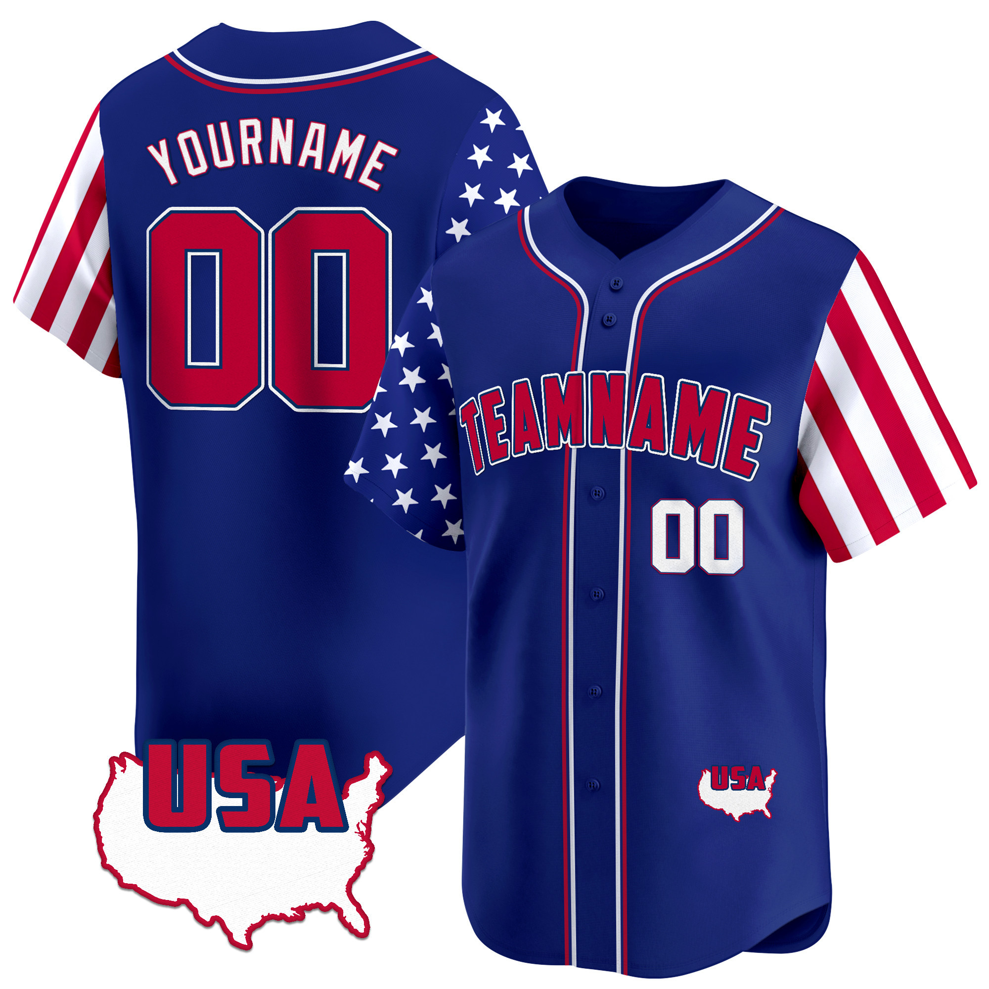 Royal Red - White American Map Custom Baseball Jersey Royal Red - White American Map Custom Baseball Jersey