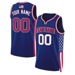 Royal Red - White Independence Day USA Flag Patch Custom Basketball Jersey