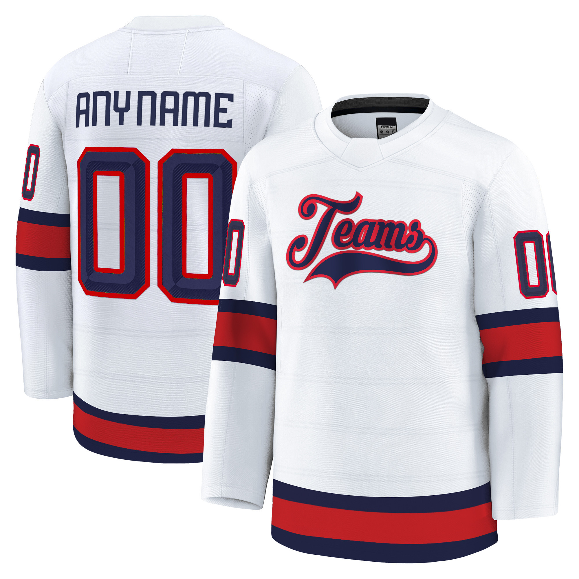 White Navy - Red Custom Hockey Jersey White Navy - Red Custom Hockey Jersey