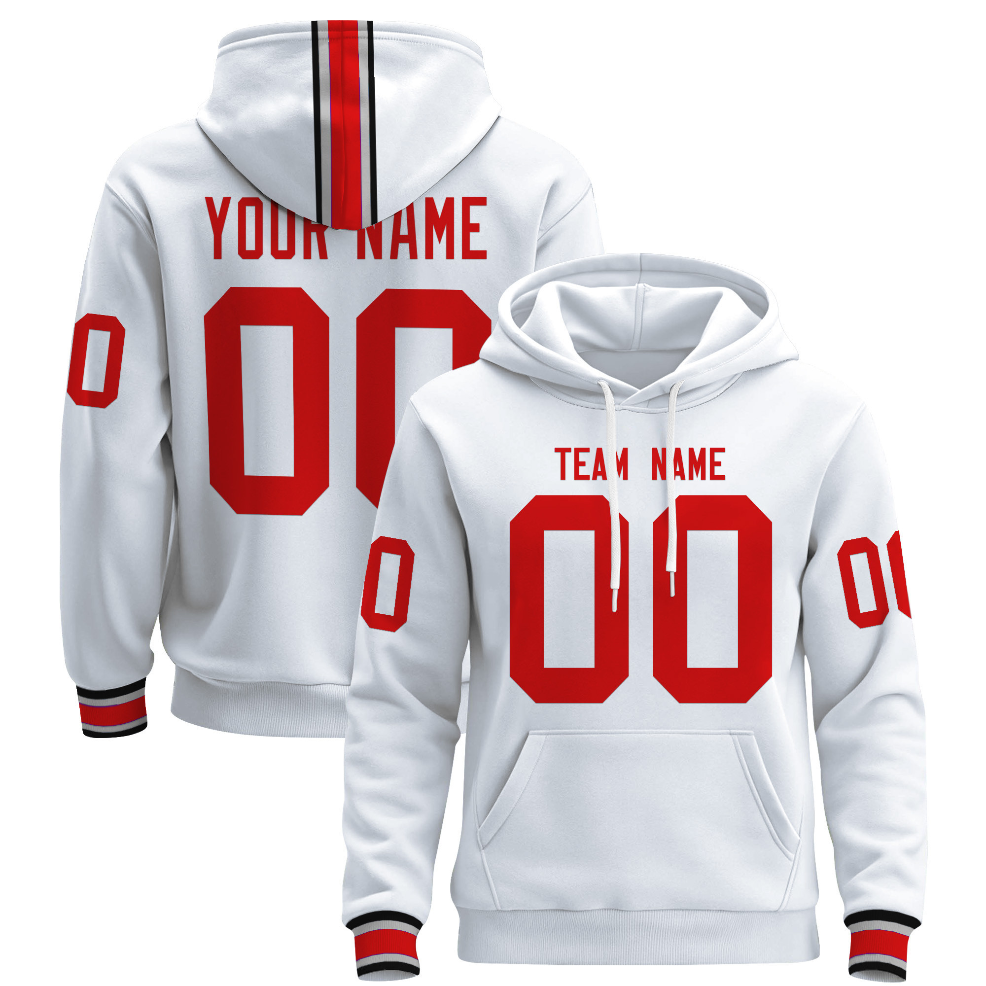 White Red Custom Pullover Hoodie White Red Custom Pullover Hoodie