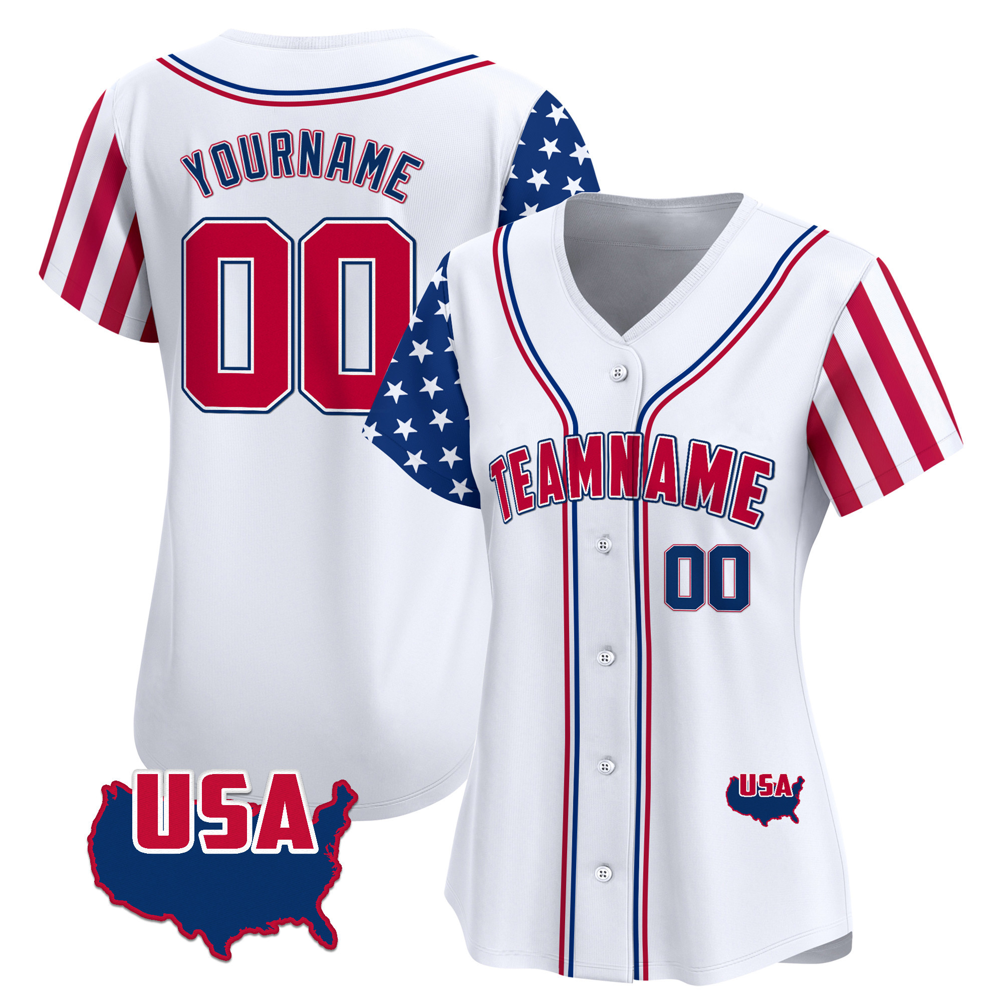 White Royal - Red American Map Custom Baseball Jersey White Royal - Red American Map Custom Baseball Jersey