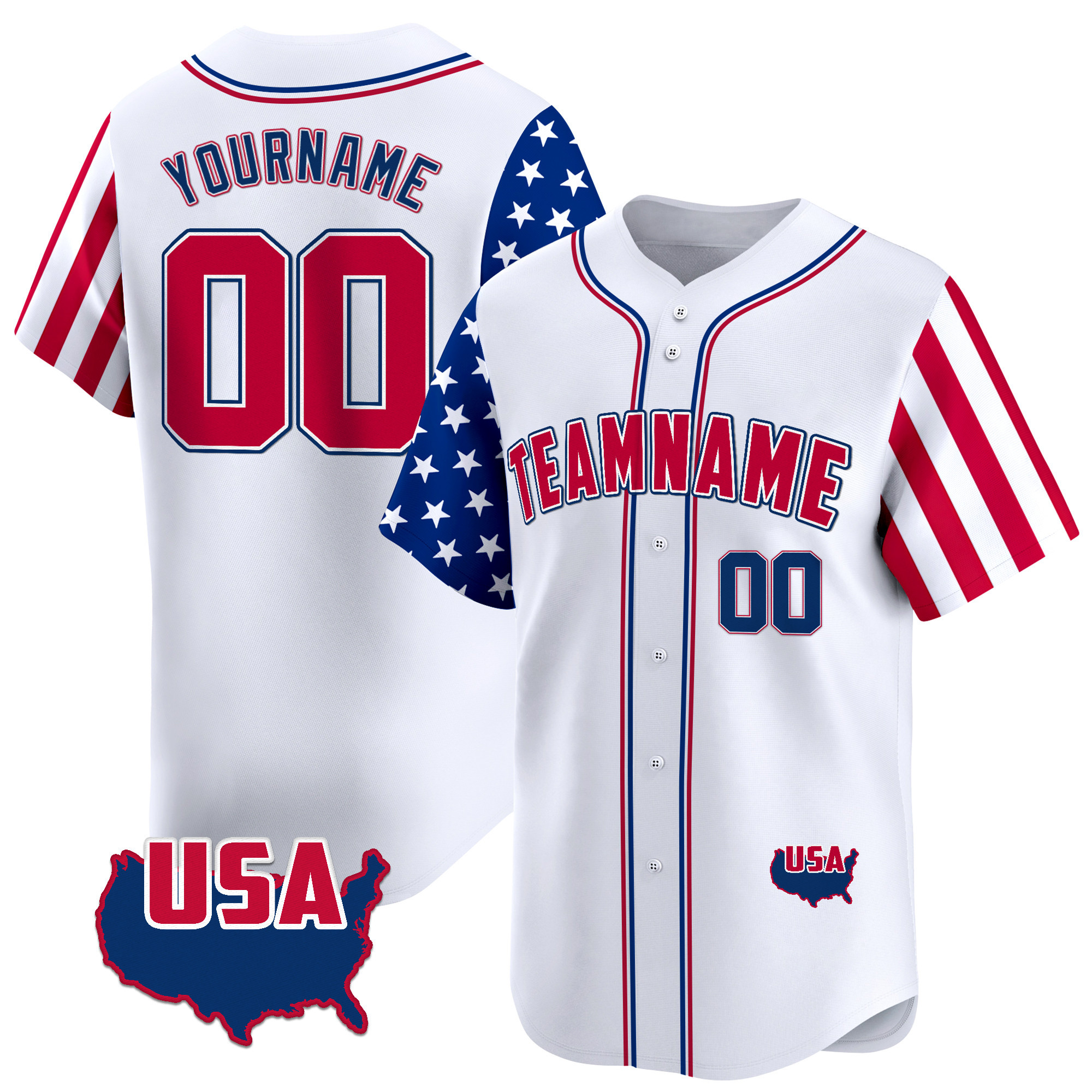White Royal - Red American Map Custom Baseball Jersey White Royal - Red American Map Custom Baseball Jersey